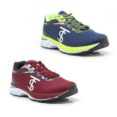 Imagem de Tênis Masculino Esportivo, 2 Pares, Resistente, Confortável, Sola Antiderrapante (Bordo E Marinho/Verde, BR, Adulto, Numérico, 40)