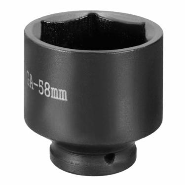 Imagem de HARFINGTON Soquete de impacto de 6 pontos 2,5 cm soquete métrico de 58 mm CR-V soquete sextavado de eixo de aço para reparo de porcas de eixo de máquina, preto