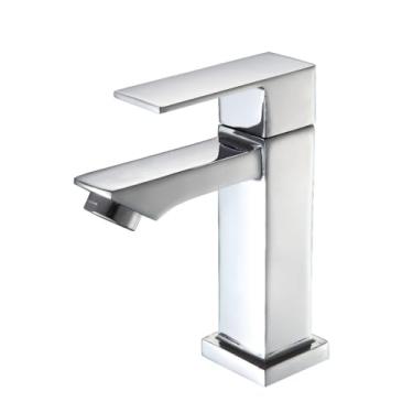 Imagem de Torneira Banheiro Lavabo Pia Quadrada Metal 1/4 Volta Baixa, Monocomando com Saída Baixa, Design Quadrado Moderno(Cromado)
