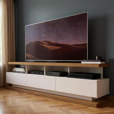 Imagem de Rack Aparador 3 Gavetas para Tv até 70″ com Pés de Madeira - Off White/freijo