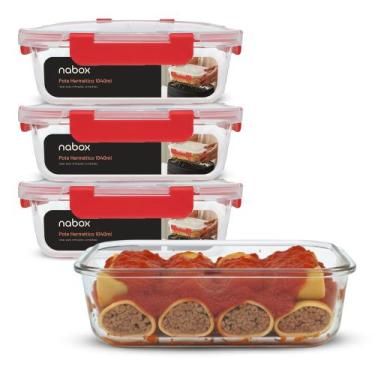 Imagem de 4 Potes Vidro Tampa Hermética 1040ml Marmitas Travas Premium - U4HOME,