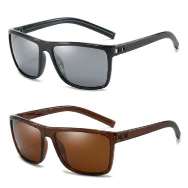 Imagem de 2 peças de óculos de sol masculinos polarizados, marrom e cinza para dirigir e atividades ao ar livre