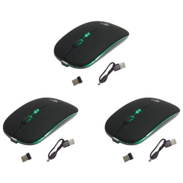 Imagem de Kit 3 Mouses Sem Fio Recarregável Mega M185 com Led DPI Ajustável