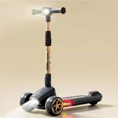Imagem de Patinete Infantil Com Super Leds Farol e Guidão Ajustável Estável Profisisonal 3 Rodas (Preto)