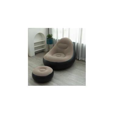 Imagem de Poltrona Inflável com Pufe, PVC Flocado, Marrom e Azul, 105x88x72cm, Capacidade 100kg, Conjunto para Casa, Praia e Camping