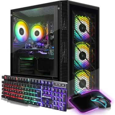 Imagem de STGAubron Computador desktop para jogos, Radeon RX 590 8G, Intel Core i7 até 3,9 G, 32 GB RAM, SSD de 1 TB, WiFi 600M, BT 5.0, Ventilador RGB x4, Windows 11 Home