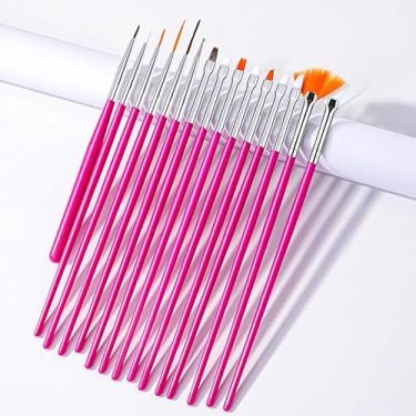 Imagem de Conjunto profissional de 15 peças de canetas de pintura de unhas rosa kit abrangente de pincéis de arte de unhas para esmalte de gel, forro, pontilhamento, design de flores e detalhes, kit completo de