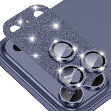 Imagem de Tccvayar Protetor de lente de câmera para iPhone 17 Pro [antiarranhões] [Ultra HD Clear] [Forte aderência] Capa de tela de vidro temperado de liga de alumínio metálico (glitter azul escuro)