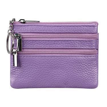 Imagem de Carteira feminina de couro genuíno com chaveiro, Lavanda, One Size, Bolsas