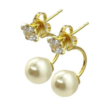 Imagem de Brinco Folheado A Ouro Pérola E Zircônia Grace Kelly - Butique Da Bele