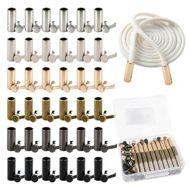 Imagem de BDS-HOME 60 conjuntos de pontas de cadarço de liga de 6 cores e kit de cabeça de cadarço, substituição de aglets de metal cilíndrico para cadarços roupas moletons com capuz e reparo de cordão