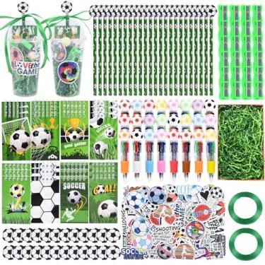 Imagem de LiYiQ 247 peças de artigos de festa de futebol, presentes de devolução para festas, artigos de papelaria para estudantes, prêmios de recompensa de professores, borrachas de lápis, cadernos adesivos
