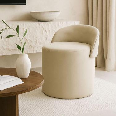 Imagem de Puff Encosto Confortável Sala Estilo Moderno Redondo Suede Bege