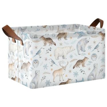 Imagem de Organizador de roupas para armazenamento de quarto, caixas decorativas dobráveis com alças, cestas organizadoras brancas de animais árticos 40 x 29 x 25 cm, 1 pacote