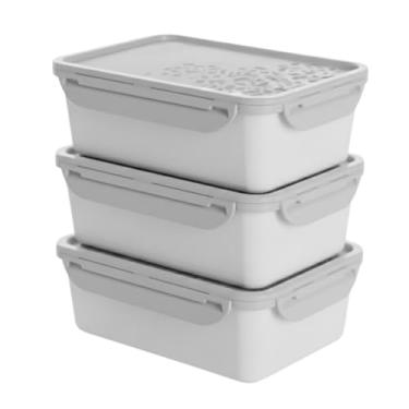 Imagem de Kit Com 3 Potes Hermético Retangular Com Tampa E Travas 1,2l