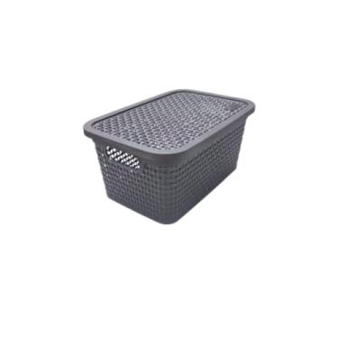 Imagem de Caixa Organizadora com Tampa, Estilo Rattan, Tabaco, 7,5 Litros, 31,5 x 21,5 x 15 cm