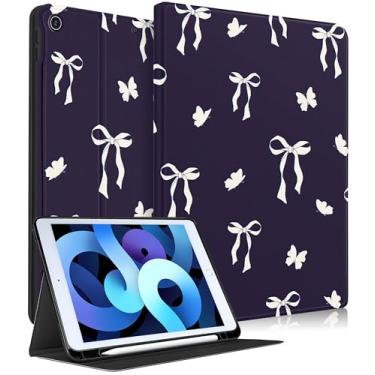Imagem de Wazzasoft for iPad 9th/8th/7th Generation Case 10.2 Inch - Women Girls Cute Smart Folio Cover (Auto Wake/Sleep) with Build-in Pencil Holder for Apple Tablet Soft TPU Protective Cover,Bow and Butterfly