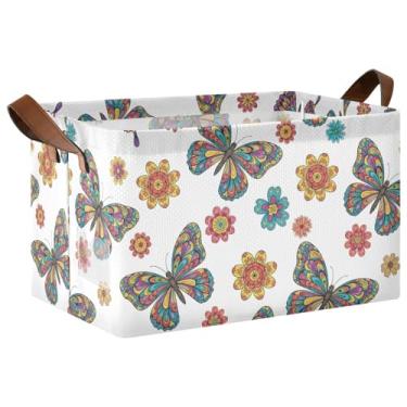 Imagem de Caixas de organização brancas de borboleta colorida para armazenamento e organização de quarto, cesta grande de 40 x 29 x 25 cm para brinquedos de cachorro para organização e armário de armazenamento
