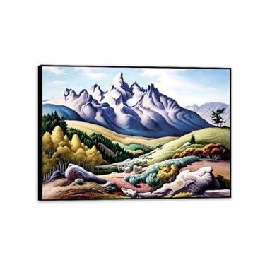 Imagem de Thomas Hart Benton Paintings Wall Art The Sheepherder Reproduções de arte clássica Thomas Hart Benton Pôster em tela para sala de estar decoração de parede de casa 100 x 70 cm (83.8x71.1 cm) moldura