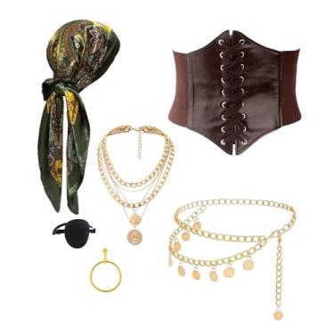 Imagem de YMO Acessórios de pirata para mulheres, fantasia de pirata feminina para bandana, espartilho e cinto, colar para festa de cosplay, Verde, Large