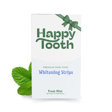 Imagem de Happy Tooth Kit de clareamento dental natural, tiras para dentes sensíveis, seguro para esmalte, formulado por dentistas, sem flúor, ingredientes naturais, uso diário suave, 28 tiras, 14 tratamentos