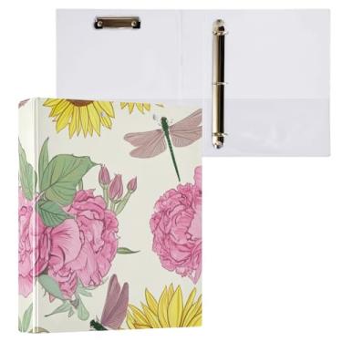 Imagem de Pasta para prancheta de girassol peônia e libélula creme, 3 argolas redondas de 2,5 cm, organizador de fichário, 1 pacote