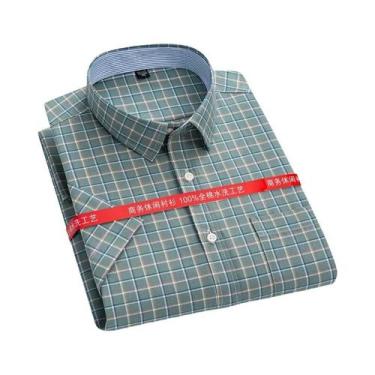 Imagem de Camisa Oxford Masculina 100% Algodão Xadrez Manga Curta Corte Regular 