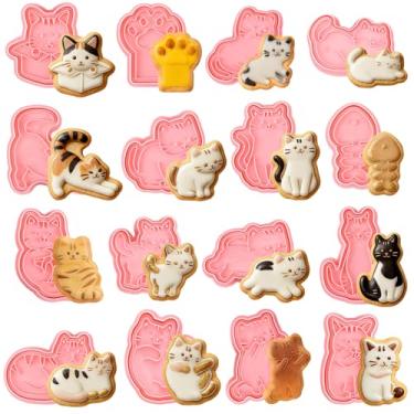 Imagem de Jspupifip Conjunto de 16 mini cortadores de biscoito de animais fofos para gatos, carimbos 3D, desenhos animados, animais, moldes de prensa para chá de bebê, utensílios de panificação para festa de