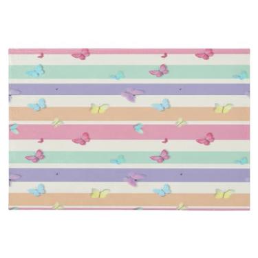 Imagem de Wassud Tapete de porta listrado borboleta 61 x 89 cm, tapete de área lavável antiderrapante com suporte de borracha, tapete macio e macio para sala de estar, quarto, entrada, entrada