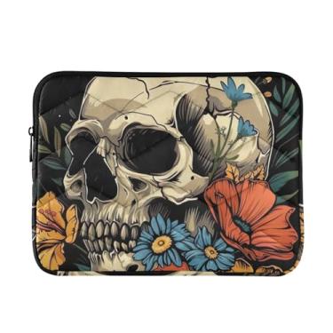 Imagem de Bolsa para laptop com flores de caveira, fina, durável, bolsa masculina para laptop de 13 a 14 polegadas