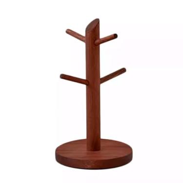 Imagem de LNQKJXIIA Boutiques US Suporte de árvore para caneca de madeira com 4 ganchos, suporte de copo de madeira inacabada para bancada, polido, à mão, organizador de café (23,5 x 13 cm)