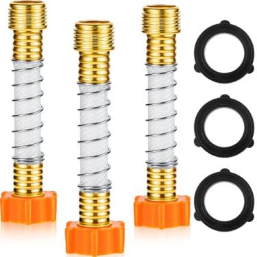 Imagem de 3 peças flexível protetor de mangueira adaptador de extensão mangueira mangueira mangueira de jardim filtro de água protetor de mola espiral com mola de bobina reduz a mangueira de friso e tensão nas torneiras, amarelo