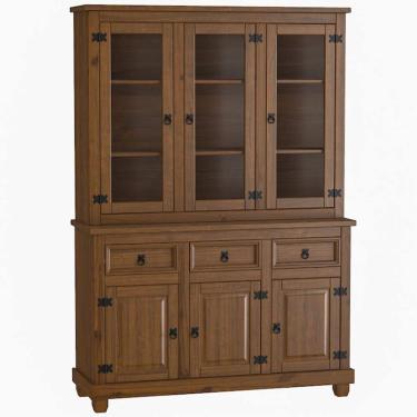 Imagem de Armário de Cozinha Rústico Com Cristaleira 6 Portas 3 Gavetas Majestic M06 Imbuia Fosco -  Lyam Decor