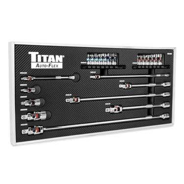 Imagem de Titan 85499 Conjunto de junta, soquete e extensão universal Auto-Flex de 23 peças, projetado para mola de volta ao centro