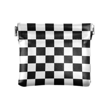Imagem de Carteira preta quadriculada, carteira de moedas masculina, carteira feminina fina, quadriculada preta, 10 x 9 cm, preto quadriculado, Xadrez preto, 4.33x3.74In, Xadrez preto
