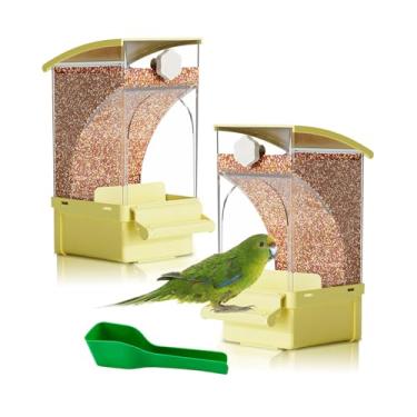 Imagem de Hamiledyi Alimentador automático para pássaros, 2 peças, sem bagunça, recipiente de alimento de semente de papagaio de acrílico transparente com gaiola de poleiro, acessórios para periquito, periquito