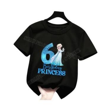 Imagem de Camiseta De Algodão Frozen Elsa Para Meninas De 1 a 9 Anos, Verão, Fes