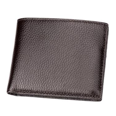 Imagem de Carteira masculina fina de couro geniune com porta-moedas, carteira minimalista dobrável masculina com porta-cartão de crédito, Marrom, Clássico