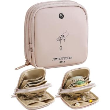 Imagem de tianzong Pequena bolsa de joias de viagem, bolsa de joias com zíper, presentes para mulheres, organizador de joias de poliuretano à prova d'água para pulseira, anéis e brincos (rosa, zíper duplo)