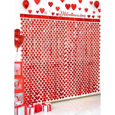 Imagem de Cortina com franjas de coração vermelho dia dos namorados cortina de porta de coração cortinas de pano de fundo para aniversário, casamento, despedida de solteira, adereços para sessão de fotos