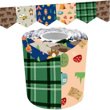 Imagem de FYSUIMU Quadro de avisos de acampamento de 80 m, barraca de urso, fogareira, xadrez, corte de matriz, rolo de borda para decoração de parede de volta às aulas, quadro-negro