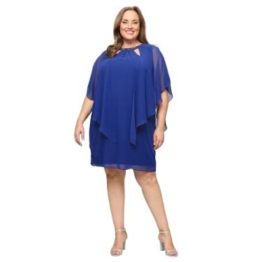 Imagem de S.L. Fashions Vestido feminino plus size capelet manga cascata com decote recortado, vestido para ocasiões especiais, Íris, 54