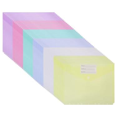 Imagem de GLOBLELAND Pacote com 48 pastas para fichário, 6 cores, envelopes de plástico PP, pastas de arquivo com bolsos para cartões de visita, pastas de arquivo de plástico com etiqueta para documentos e