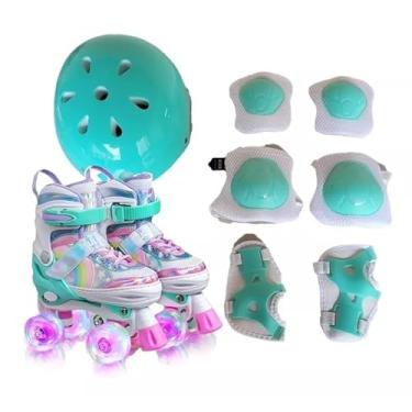 Imagem de Patins Quad Ajustável Infantil com Freio Frontal – Conforto e Segurança(ARCO IRIS VERDE C/KIT VERDE,DO 28 AO 32)