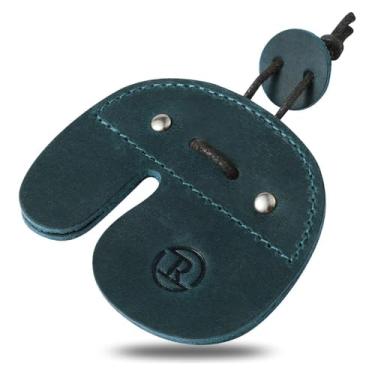 Imagem de Ringsun Abas de dedo de couro para tiro com arco, protetor de dedo feito à mão para equipamento de prática de tiro, aba de dedos de arco recurvo, azul