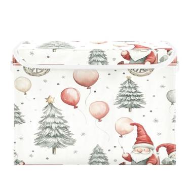 Imagem de SEHANY Linda caixa de armazenamento de Papai Noel de Natal com tampas e alças, organizador de cestas de armazenamento de tecido dobrável, caixas de armazenamento de cubos grandes para roupas, cobertor