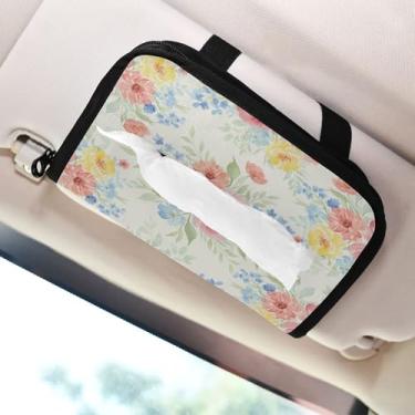 Imagem de SEHANY Porta-lenços de papel de carro floral fofo colorido, caixa de lenços para carro, viseira solar, porta-guardanapos retangular, dispensador de máscara de carro, caixa de lenços para veículos