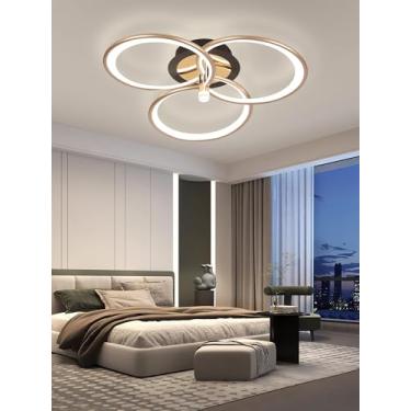 Imagem de Luminária de teto LED moderna e minimalista com controle remoto, dimerizável, econômica, em alumínio dourado e acrílico, ideal para sala de estar, quarto, escritório e sala de jantar (3 anéi