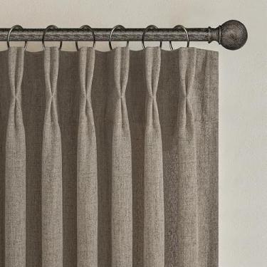 Imagem de Conjunto de 2 painéis de cortinas de cozinha com filtro de luz de linho escuro de 113 cm extracurtas para casa de fazenda, mini cortinas de linho, semitransparentes, 101 x 114 cm de comprimento para