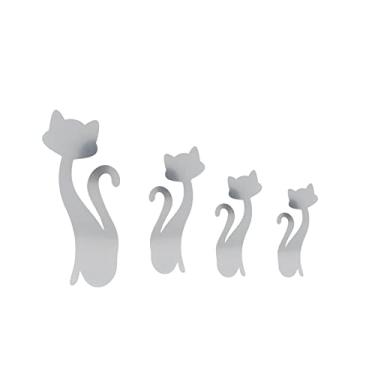Imagem de Adesivos de parede espelhados, decorativos, removíveis, em forma de gato, para decoração de parede de casa, sala de estar, quarto, faça você mesmo (prata)